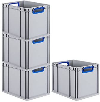 PROREGAL SuperSparSet 4x Eurobox NextGen Color | HxBxT 32x30x40cm | 30 Liter | Griffe blau offen | Glatter Boden | Eurobehälter, Transportbox, Transportbehälter, Stapelbehälter