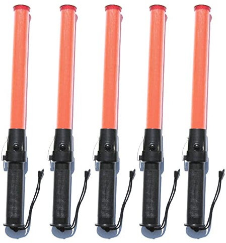 5 Pcs Traffic Baton, 43cm Signal Traffic Wand, LED Tactical Torch Safety Control Flashlight with 2 Flashing Patterns, Wrist Strap Lanyard (Red)