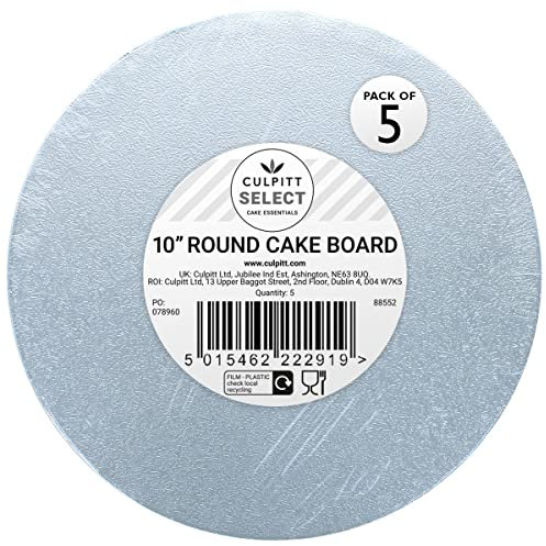 Culpitt Select 10 Cake Boards, Round, 12mm Thick Lightweight Presentation Plate For Celebration Desserts, Birthday Treats, Cupcakes, and More! Strong, 10 Inch, Pack Of 5
