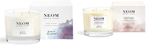 NEOM- Real Luxury Scented Candle, 3 Wick | Lavender & Rosewood | Essential Oil Aromatherapy Candle | Scent to De-Stress & NEOM- Complete Bliss Scented Candle, 3 Wick | Blush Rose, Lime & Black Pepper