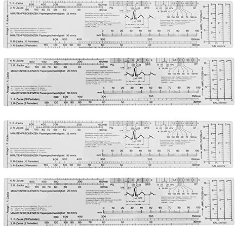 Rheross 4 x EKG Lineal Pocketcard in englischer Sprache