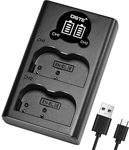 DSTE EN-EL3E Battery USB Dual Quick Charger with LCD Display Compatible for Fujifilm NP-150, Olympus PS-BLM1 PS-BLM5, Minolta NP-400, Samsung SLB-1674, Pentax D-LI50
