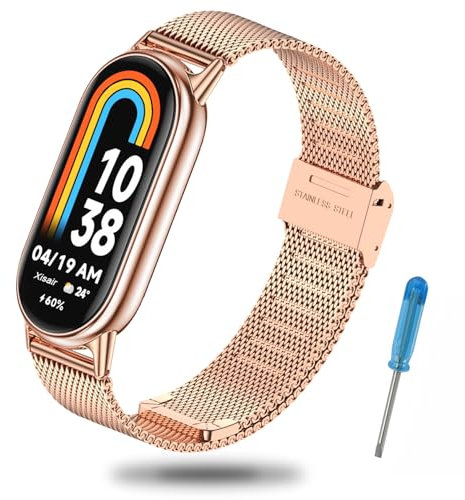 Xisair Armband Kompatibel mit Xiaomi Band 10/9 / 8 Edelstahl Metall Ersatzband für Miband 8/9/10 Armband Schnellverschluss, Wasserdicht, Atmungsaktiv, Männer, Frauen