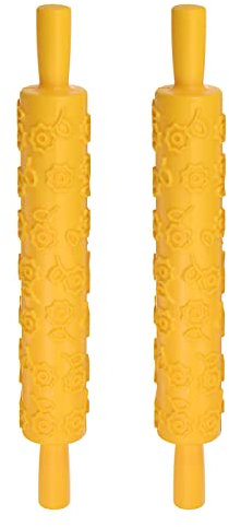 sourcing map 2pcs Pattern Embossed Rolling Pin 14.57 x 1.97 Flower 3D Pattern PP Plastic Non-Stick Embossing Textured Rolling Pins for Baking Cookie Fondant Pastry Clay Dough, Yellow