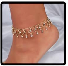 Cubahop plage frange cheville scintillement cristal bracelet cheville été strass accessoires de pied femmes et filles bijoux (Or)