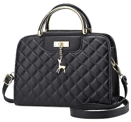 DIRRONA Damen Mode Umhängetasche Casual Reisen Crossbody Bag Pu Leder Party Arbeiten Dating Handtasche Shopper Umhängetasche Schultertasche Für Frauen Mit Niedlich Hirschanhänger Schwarz