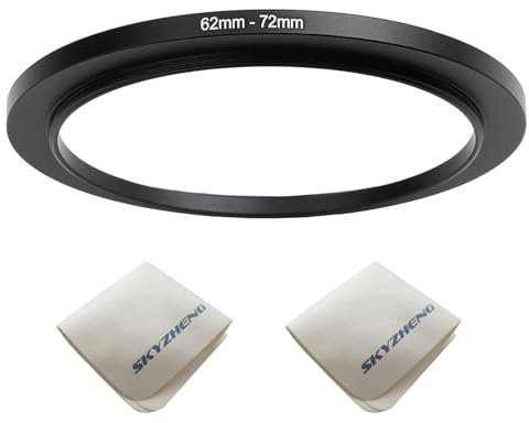 62 mm Objektiv auf 72 mm Kameraobjektiv-Adapter, 62 mm auf 72 mm, Step-Up-Ring-Adapterring für alle Marken von UV-ND-CPL, mit Premium-Objektiv-Reinigungstuch, 2 Stück (62 mm-72 mm)