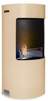 Giulio Cesare Cheminée au bioéthanol au sol avec 1 brûleur de 1,5 L. Cheminée au bioéthanol à poser en acier inoxydable et verre trempé. Disponible en blanc ou noir. Ø40 x 80 cm (Taupe )