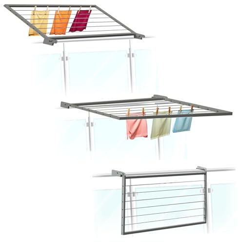 Flo.mar - Stendibiancheria da Balcone 70x200 cm da Fissare in Terrazza o a Parete - Stendino da Balcone Esterno in Alluminio Tubolare Grigio - Stendibiancheria da Esterno Salvaspazio