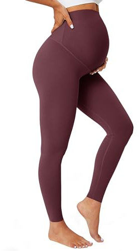 BAYDI Nudi Legging de grossesse opaque taille haute pour femme enceinte, Couleur grenade, L