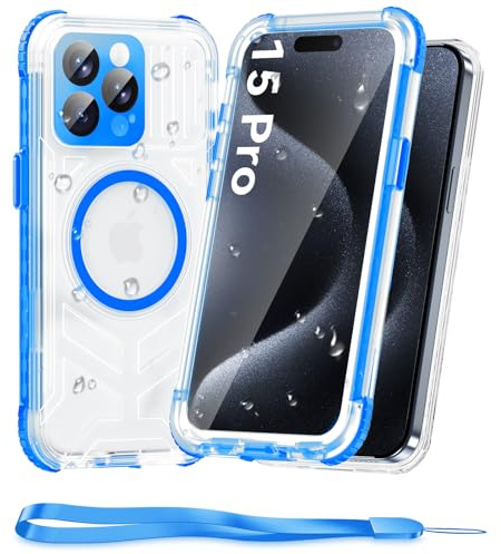 WIFORT for iPhone 15 Pro Case Waterproof, Compatible with MagSafe, 360 Full Body Shockproof with Built-in Screen Protector & Camera Protection,Scratch-Resistant Back, Translucent Case for iPhone 15Pro