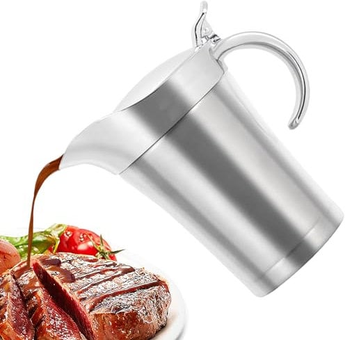 MEYAGOT Stainless Steel Gravy Boat, 750ml, Silber, Contemporary Style, Double-Walled Insulation, Lid Included