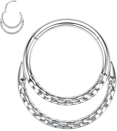 hengkaixuan Septumschmuck 16G Daith Ohrringe Silber Septum Nose Hoop Ring Double Layer Septum Ring 8mm Tragus Ohrringe Chirurgenstahl Clicker Ring Helix Knorpel Hoop Ohrringe Conch Piercing-Schmuck