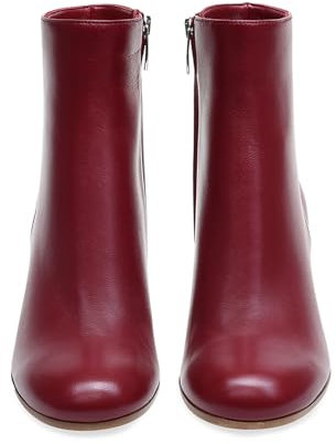 Stivaletti con Punta Tonda per Donna Stivaletti Eleganti Pelle Moda Occidentale Stivaletti Classici Passeggio Slip-on in Tinta Unita Stivali Lavoro con Tacco Grosso Largo,Rosso,40 EU