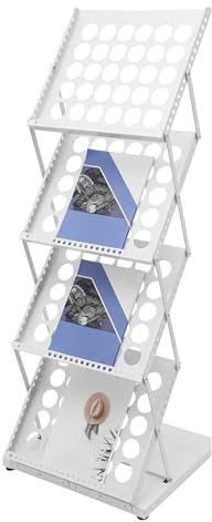 DeeDuud Zeitschriftenständer 4-stufige, Zeitungsständer Faltbarer A3 Prospektständer für Bibliotheken Messen Büro Kiosken Geschäften Märkten Hotel (Weiß)