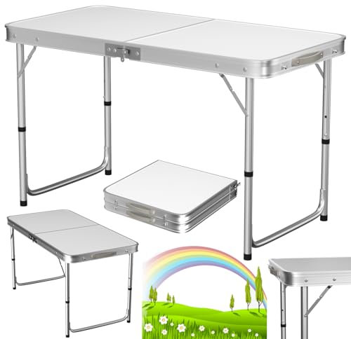 Lucn 1,2 m Pop-Up-Klapptisch Campingtisch Garten Catering Bock Tisch Outdoor Indoor Camping Küche Arbeitsplatte Tisch für BBQ Picknick Party Abendessen 1,2 m x 0,6 m verstellbar 3-Höhe 2,3/2/0,5 m