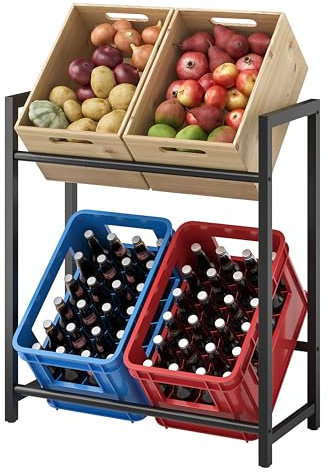 STEELSØN Macondo Getränkekistenregal für 4 Kisten - Stabiles & Platzsparendes Getränkeregal - verstellbares Kistenregal Schwarz Metall - Kastenständer für Getränkekisten & Obst - Bierkisten Regal