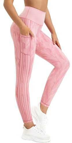 Flatik Sport Leggings Damen mit Taschen,Damen Blickdicht Leggings Damen Fitnesshose Sporthose Laufende Leggings S