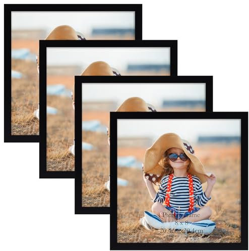 EXYGLO 4er Set Bilderrahmen 20x20 Schwarz, Quadratisch Fotorahmen mit Passepartout für 10x10 Fotos, Rahmen Collage für Wand oder Tischaufsteller