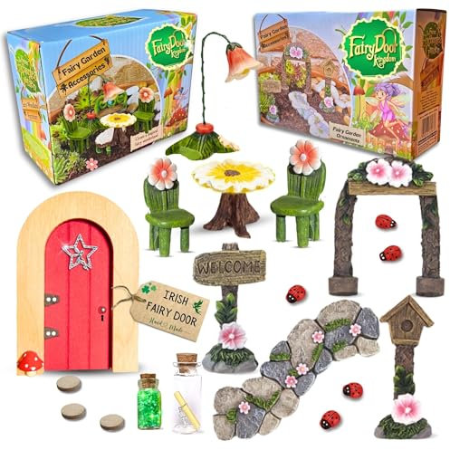 Fairy Garden Accessories Kits for Children with Fairy Door & Outdoor Fairy Garden Ornaments to Create an Enchanting Garden for the Fairies