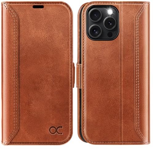 OCASE for iPhone 16 Pro Case, PU Leather Wallet, Magnetic Flip Folio Cover with RFID Blocking, Card Holders, Shockproof TPU, and Kickstand for 6.3 Inch iPhone 16 Pro (2024), Retro Brown