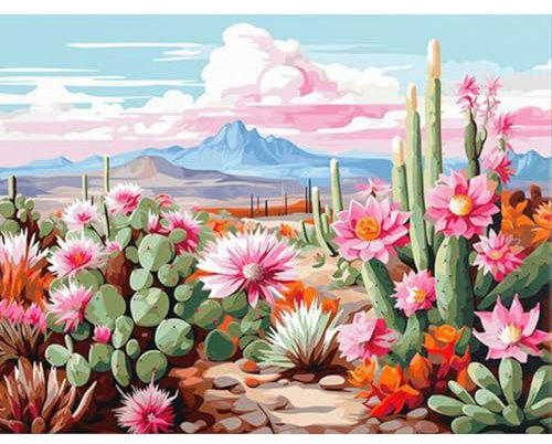 luckyarina Malen Nach Zahlen Erwachsene Kaktus-Pflanzen Malen Nach Zahlen Erwachsene Leinwand,Kakteen Paint by Numbers Adult DIY für Geschenk Home Wand Décor 30x40cm