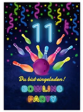 12 Einladungskarten zum 11. Kindergeburtstag Bowling Kegeln Jungen Mädchen coole Einladungen elfte Geburtstag Mädchengeburtstag Jungsgeburtstag