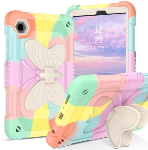 GaoBao for Samsung Galaxy Tab A9 Case 8.7 Inch 2023,with Butterfly Wings Kickstand Cute Women Girls Kids Hard PC Soft Silicone Heavy Duty Shockproof Cover for Galaxy Tab A9 8.7 SM-X110/X115,Rose Gold