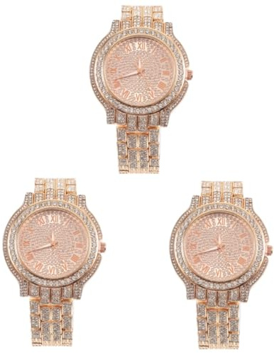 SOIMISS 3stücke Damen Armbanduhr Mit Glitzerstein Stilvolle Quarzuhr Für Frauen Verstellbares Armband Eleganter Zeitmesser Für Alltag Und Besondere Anlässe Roségold