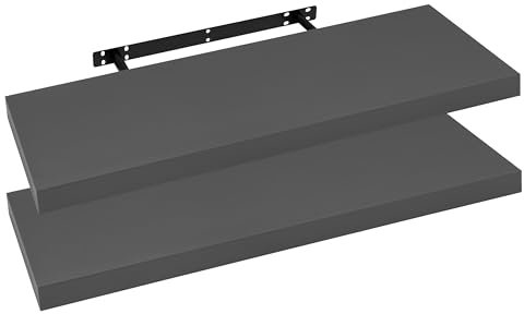 WOLTU 2X Wandregal Wandboard Bücherregal Regale für Deko Wandablagen aus MDF Holz, 2er Set Hängeregal Dunkelgrau, 90x23x3,8cm RG9370dgr-2