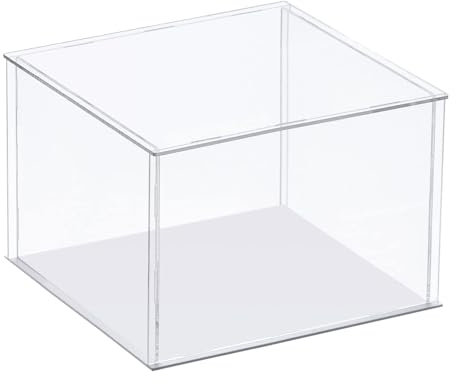TA-VIGOR Transparente Acryl-Vitrine, 30 x 30 x 30 cm, zusammenbaubar, würfelförmige Aufbewahrungsbox, Organizer, Ständer, staubdichter Schutz, Vitrine mit weißem Boden für Sammlerstücke