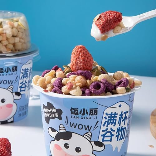 Freeze-dried Yellow Peach Strawberry Fruit cereal (180g*3/6can) Cereals Yogurt,Healthy Nutritious Breakfast,Dried Fruit,Convenient Meal Replacement,Delicious Snack Gifts (Strawberry flavor,6 cans)