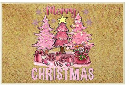 Christmas Doormats Home Front Door Decorations 40x60cm Novelty Xmas Gifts Pink Christmas Tree Floor Mats Funny Door Front Floor Mat Decorations Cute Xmas Hallway Kitchen Entryway Bedroom (One Size)
