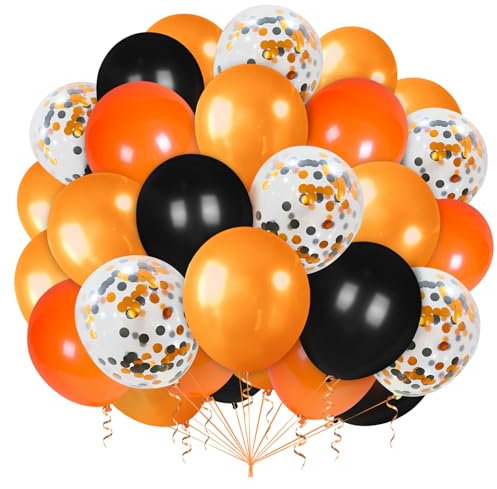 Luftballons Orange Schwarz,100 Stück 12 zoll Orange Schwarz Latex Ballons mit Konfetti Ballons für Orange Thema Halloween Valentinstag Deko Herbstfeste Karneval Geburtstag Party