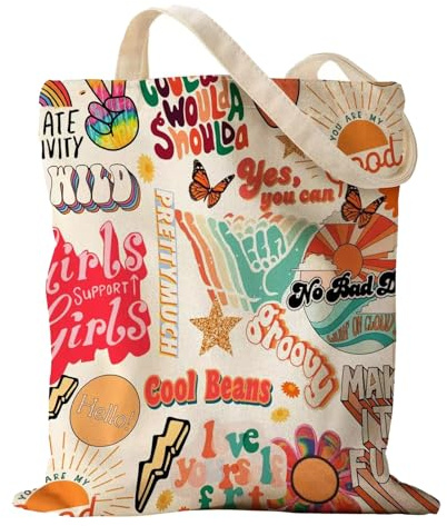 ALMLWIAJ Bolsa de lona con estampado de mariposas y flores, bolsa de compras de 35 x 38 cm, algodón natural, diseño floral, color crema, Hudei, 15 inch