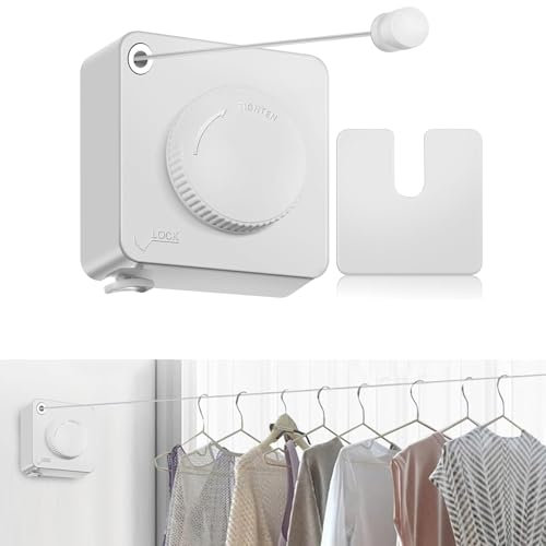 JINYOMFLY Corde à Linge Rétractable pour Balcon, Fil à Linge Rétractable Extérieur 4,2M en Acier Inoxydable, Étendoir à Linge Fil Rétractable, Corde à Linge Murale Intérieur, Gain de Place