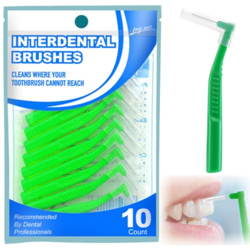 BECHS 10 Stück Interdentalbürsten, 0,7 mm L-Förmige Zahnzwischenraumbürsten Plastik Tragbarer Interdentalbürsten mit Rutschfestem Griff für Zahnreinigung und Mundpflege (Grün)