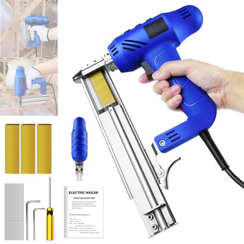 Electric Staple Nail Gun Corded, 2 in 1 Heavy Duty Electric Brad Nailer, Multifunction Upholstery Staple Gun for Wood Floor Carpet Fence - Household Power Woodworking Tool, Blue