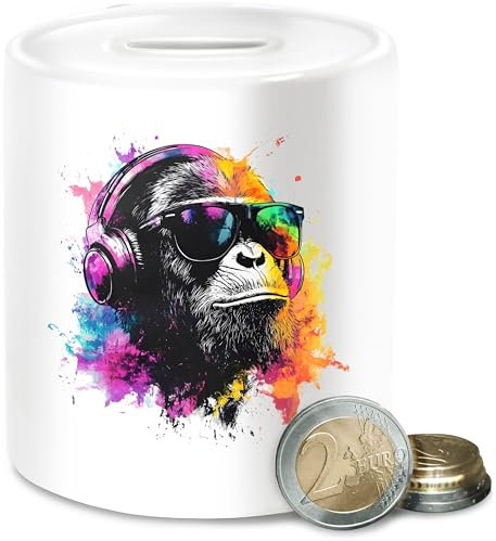 Spardose - Spardosen - DJ AFFE cool Monkey Geschenk Festival I Coole Musik Geschenke Gaming I DJ Geschenk Affen - Unisize - Weiß - Music