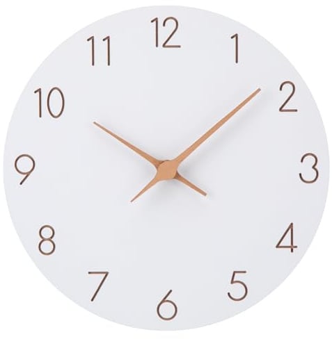 Warminn MDF Holz Wanduhr Ohne Tickgeräusche Modern 25cm | Groß Wanduhr Holz Vintage Lautlos Quarz Batterie Betriebene Einfach zu Lesen für Wohnzimmer Küche Schlafzimmer Büro Schule