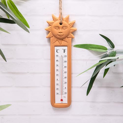 Terracotta Garden Thermometer Wall Hanging Indoor Outdoor Decorative Sun Design