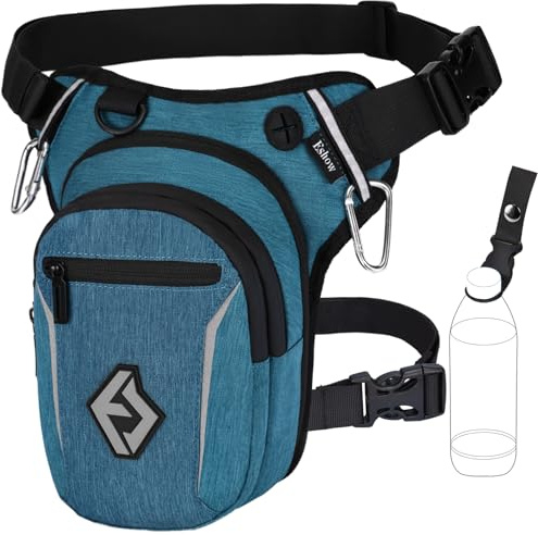 Eshow Beintasche Motorrad für Herren Damen, Oberschenkeltasche Gürteltasche Erweiterbare Stauraum, Bauchtasche Reflexstreifen Verstellbarer Beinriemen mit 2 Karabiner für Wandern Radfahren Grün