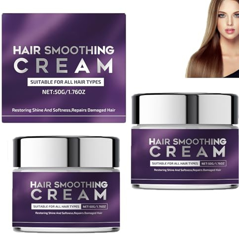 Hair Smoothing Cream, Collagen Hairs Straightener Cream, Anti Frizzy Moisturiser, Nourishing Fast Smoothing, Restores Shine, For Curly Straight Dry Damaged & Frizzy Hair, Suitable for Women (2pcs)