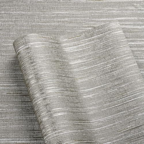 LACHEERY 60cm x 400cm Wandtapete Selbstklebend Grau Leinen Struktur Tapete Vinyl Selbstklebende Tapete Wohnzimmer Modern Leinenoptik Folie für Möbel Grau Matt Tapeten für Schrank Wand Schlafzimmer