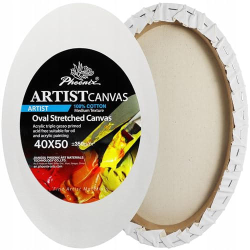 Ovales Malerei Leinwand Phoenix | 100% Baumwolle 350 g/m² | Dreifach grundiert | Keilrahmen für Acryl & Ölmalerei | Ovale Leinwand für Hobby & Profi (40x50 cm)
