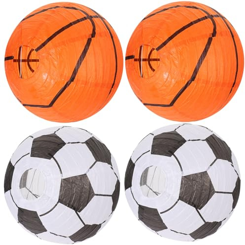 DOITOOL Basketball und Fußball Papierlaternen Satz 30cm Durchmesser Faltbare Sport Dekoration für Kindergeburtstag und Party Leichte Hängelaternen aus Papier und Eisen