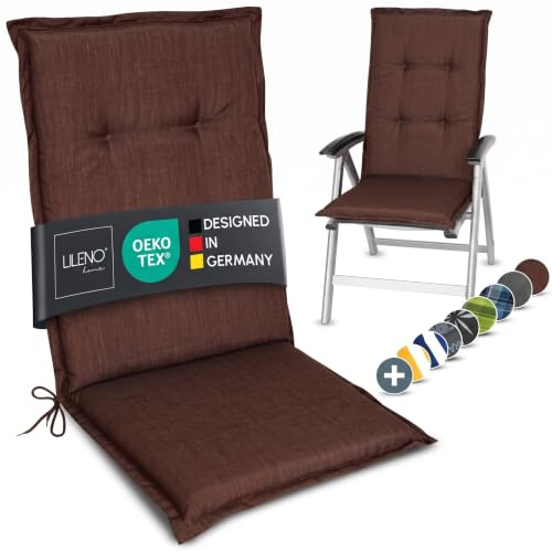 LILENO HOME Gartenstuhl Auflagen als [1er Set - Hochlehner] in Braun Uni | bequeme Liegen als Sitzauflagen für Gartenmöbel - Stuhlkissen für Gartenstühle und Klappstühle