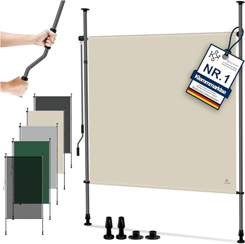 KESSER® Klemmmarkise 150x310 cm, Garten Balkon Sichtschutz wetterfest, Wind- & Sonnenschutz, Senkrechtmarkise mit Handkurbel ohne Bohren, Ausziehbar, wasserdicht & UV-beständig, Beige