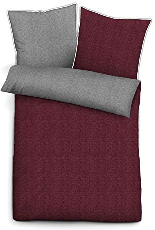 biberna 0840500 Wende-Bettwäsche Garnitur mit Kopfkissenbezug Melange-Flanell 1x 155x220 cm + 1x 80x80 cm, burgunder