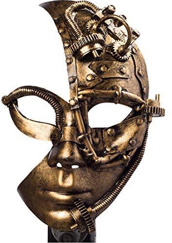 Amakando Demi-Masque Steampunk avec Roues dentées pour Femme/Bronze/Accessoire déguisement rétro-futurisme/Parfait pour soirée à thème & Carnaval